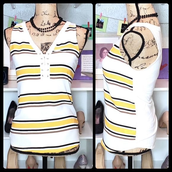 Express Striped V-neck Tank Top - yellow and white, Size XS (0/2) - Picture 1 of 5